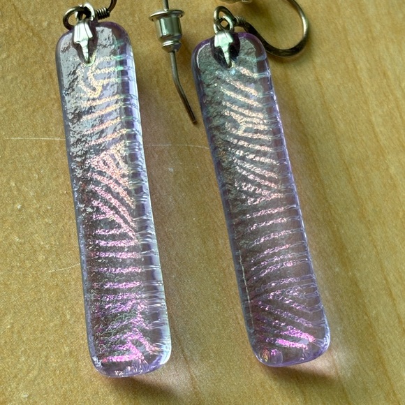 Dangling sparkling opalescent earrings/ pierced ears only/ about 1 1/2 in length - Picture 5 of 8